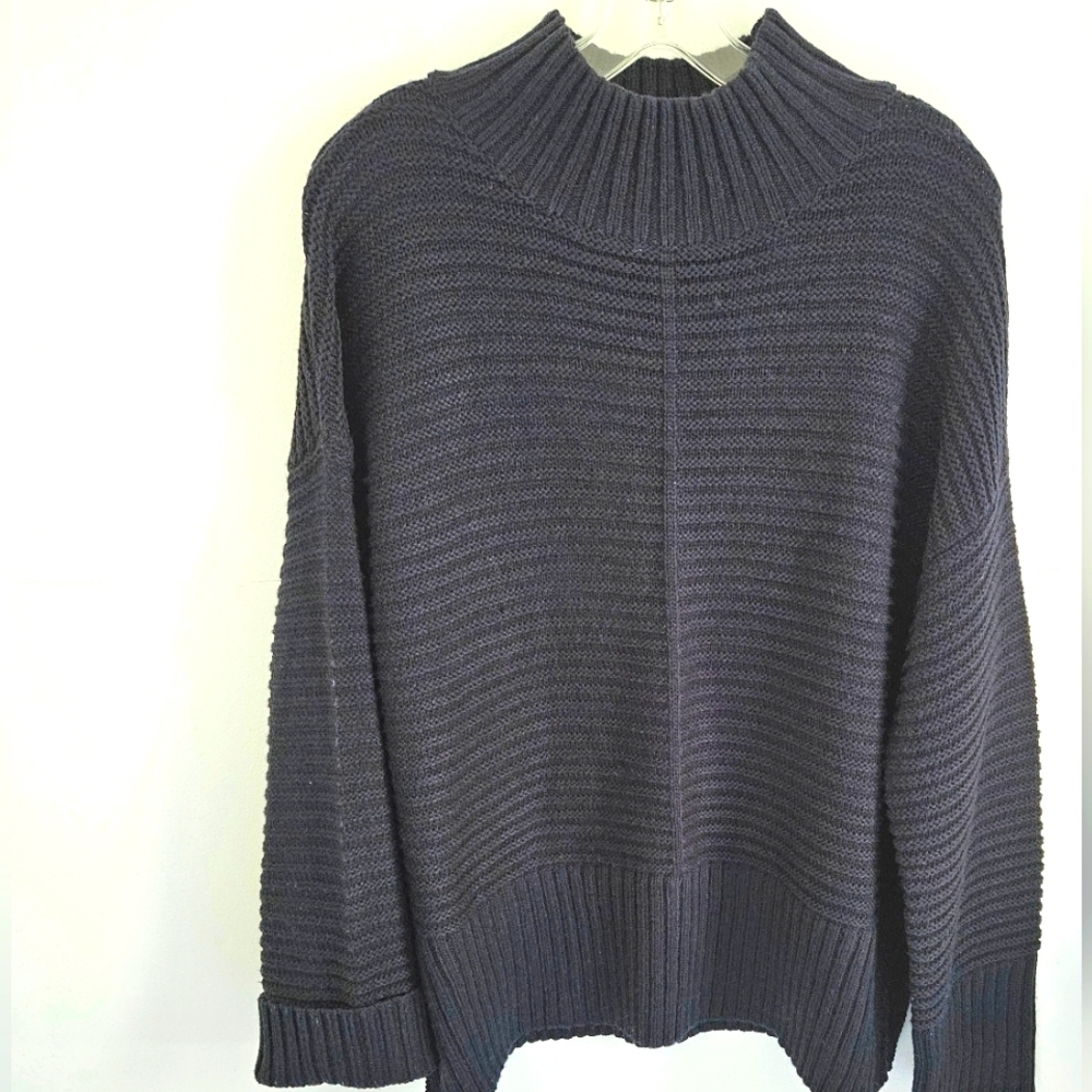 Topshop Navy Ribbed Oversized sweater